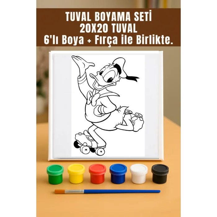 Tuval Boyama Seti – Dannald Duck Temalı 20x20 Tuval (6’lı Boya + Fırça Dahil)