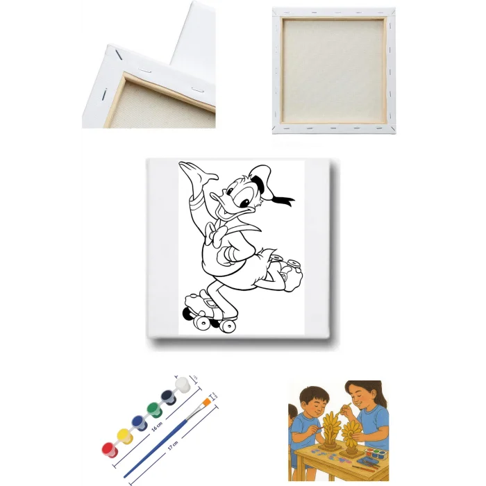 Tuval Boyama Seti – Dannald Duck Temalı 20x20 Tuval (6’lı Boya + Fırça Dahil)