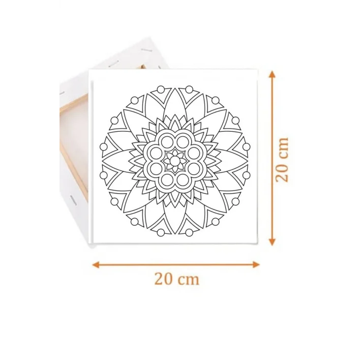Mandala Tuval Boyama Seti – Desenli Mandala Temalı 20x20 Tuval (6’lı Boya + Fırça Dahil)