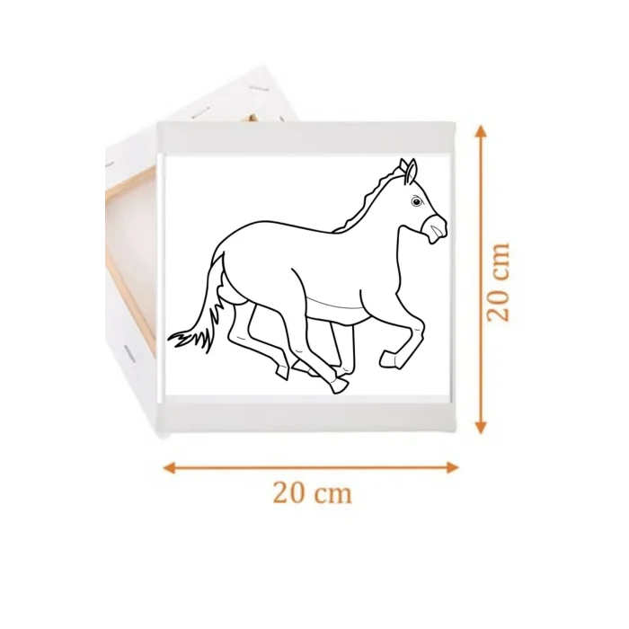 Tuval Boyama Seti – Koşan At Desenli 20x20 Tuval (6’lı Boya + Fırça Dahil)