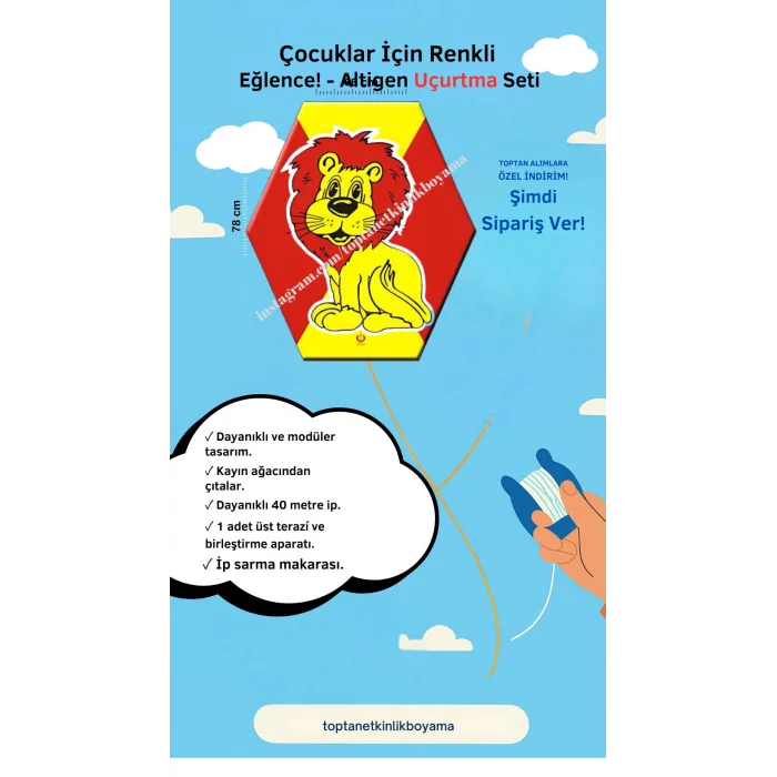 Uçurtma Atölyesi 50 Adet - Gökkuşağı Desenli Uçurtma Seti