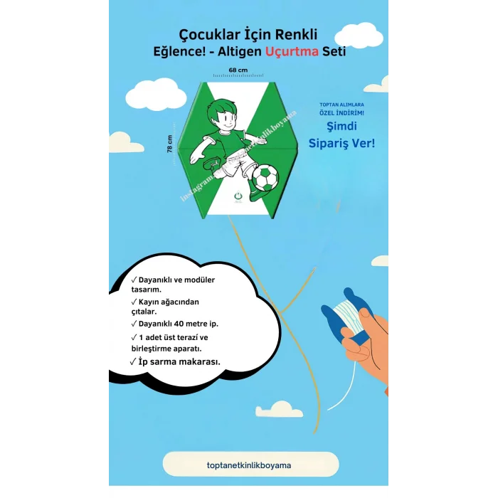 Uçurtma Atölyesi 50 Adet - Gökkuşağı Desenli Uçurtma Seti