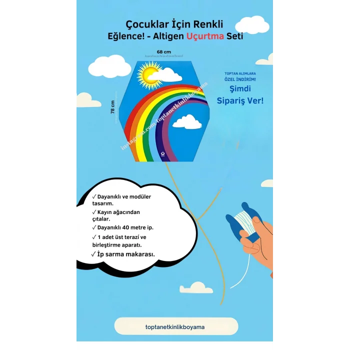 Uçurtma Atölyesi 50 Adet - Gökkuşağı Desenli Uçurtma Seti