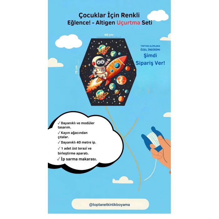 Uçurtma Atölyesi 50 Adet - Gökkuşağı Desenli Uçurtma Seti