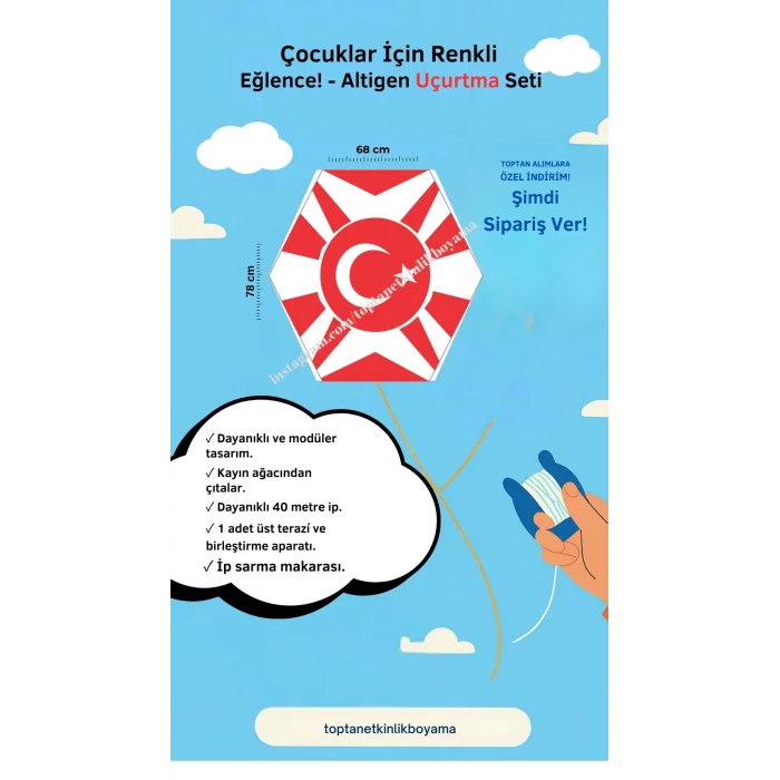 Uçurtma Atölyesi 50 Adet - Gökkuşağı Desenli Uçurtma Seti