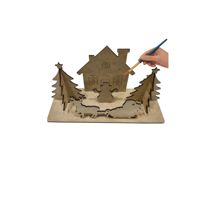 Yılbaşı Evi 2D – MDF Boyama ve Süsleme Seti | Çocuk Etkinlikleri ve Kış Atölyeleri İçin Toptan