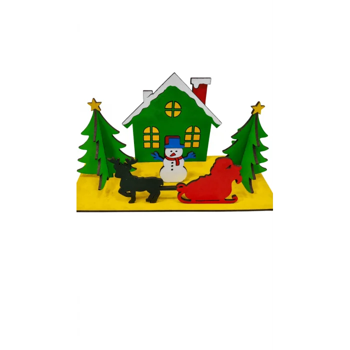 Yılbaşı Evi 2D – MDF Boyama ve Süsleme Seti | Çocuk Etkinlikleri ve Kış Atölyeleri İçin Toptan