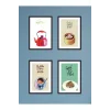 4 Parça Mutfak Ev Dekarasyon Çerçeve Görünümlü Ahşap Arkası Yapışkanlı Mdf Tablo Çoklu Set