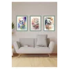 3 Parça Çerçeve Görünümlü Mdf Tablo Seti Çiçek Kedi Tablo