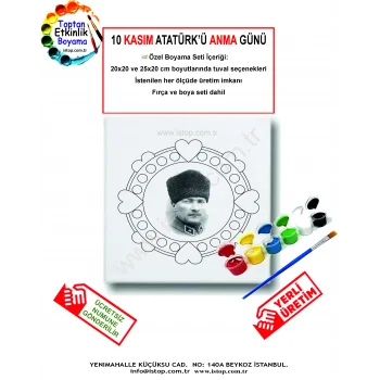 10 Kasım Atatürk’ü Anma Günü Özel Tuval Boyama Seti - Boya ve Fırça Seti- 20 x20