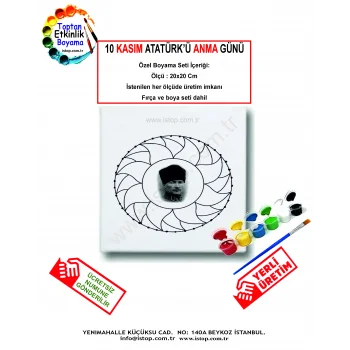 10 Kasım Atatürk’ü Anma Günü Özel Tuval Boyama Seti (Çiçekli Atatürk Temalı) 20x20