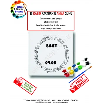 10 Kasım Atatürk’ü Anma Günü Özel Tuval Boyama Seti (Saat 09.05 Temalı) - 20x20