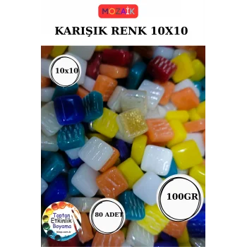 100 Gram Renk Mozaik Taş – 10X10 mm | Mozaik Atölye Seti | Cam Mozaik