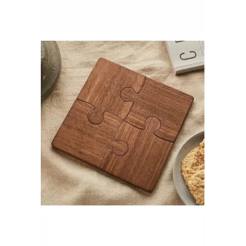 Ahşap Desenli Puzzle Mdf Bardak Altlığı 4lü Set 10x10 Cm Masaüstü Dekorasyon Eşyası