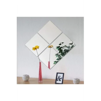 Ev Dekrorasyon Dekoratif 4 Adet 25x25 Kare Akrilik Gümüş Pleksi Ayna