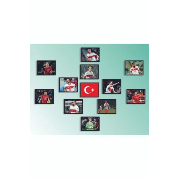 12li Set Çerçeve Görünümlü 11i Türkiye Milli Takım Euro2024 Mdf Tablo