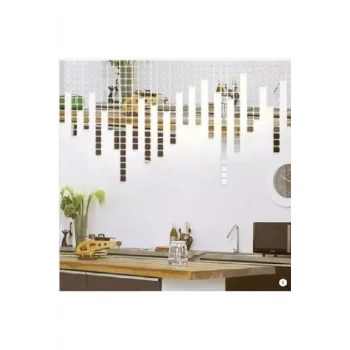 Gümüş Pleksi Dekoratif Antre Banyo Süs Mozaik Ayna 200 Adet 3 cm * 3 cm
