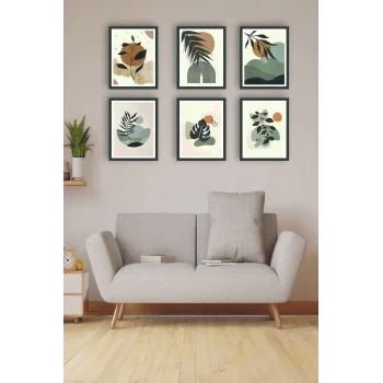 6 Parça Yapraklar Duvar Dekoru - Salon Oturma Yatak Odası Mutfak Ofis Antre Için Tablo Seti