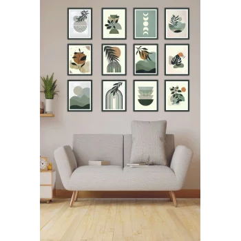 12 Parça Yapraklar Duvar Dekoru - Salon Oturma Yatak Odası Mutfak Ofis Antre Için Tablo Seti