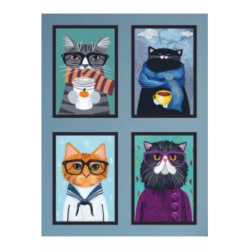 4 Parça Mutfak Ev Dekarasyon Çerçeve Görünümlü Ahşap Arkası Yapışkanlı Mdf Tablo Çoklu Set