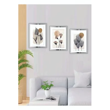 3 Parça Çiçek Ev Dekorasyon Pleksi Çerçeveli Aynalı Parlak Dekor Mdf Çoklu Tablo Set