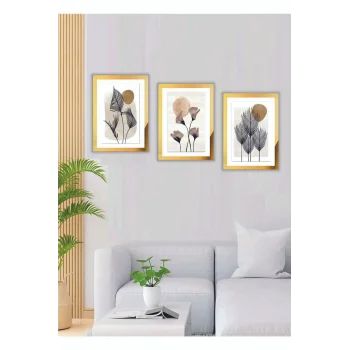 3 Parça Çiçek Ev Dekorasyon Pleksi Çerçeveli Aynalı Parlak Dekor Mdf Çoklu Tablo Set