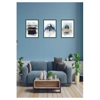 3 Parça Çerçeve Görünümlü Mdf Tablo Seti Dini Tablo