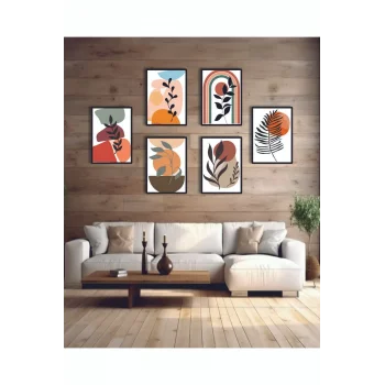 6 Parça Bohem Yapraklar Duvar Dekoru - Salon Oturma Yatak Odası Mutfak Ofis Antre Için Tablo Seti