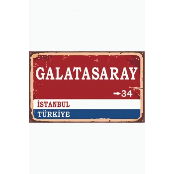 Galatasaray Yön Tabelası Retro Vintage Ahşap