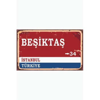 Beşiktal Yön Tabelası Retro Vintage Ahşap