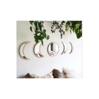 Ay Evresi Duvar Ayna Seti 5 Parçalı – Akçaağaç Mdf Ve Kırılmaz Pleksi Ayna