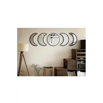 Ay Evresi Duvar Ayna Seti Pleksi Kırılmaz Ayna 5 Li Set Siyah