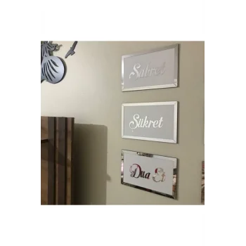 Sabret Şükret Dua Et 3lü Set Beyaz Gümüş 20x13