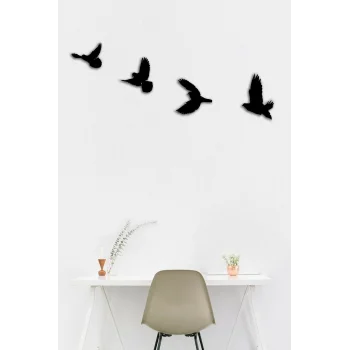 hşap Dörtlü Kuş Duvar Süsü Lazer Kesim Duvar Dekoru