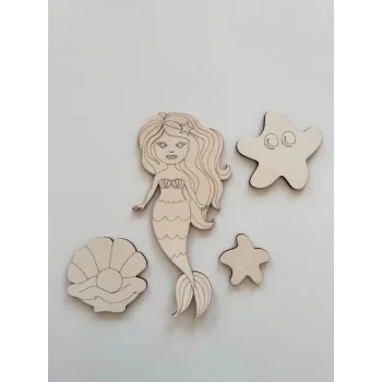 Ahşap Boyama Deniz Kızı Yıldız