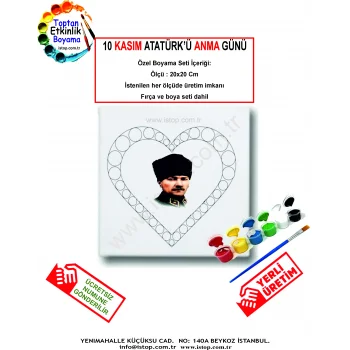 10 Kasım Atatürk’ü Anma Günü Özel Tuval Boyama Seti (Kalp Tasarımlı)
