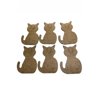 6 Adet Sevimli Kedi Ahşap Boyama Ürünü | Çocuklar İçin MDF | Eğitici Etkinlik 13.5 CM