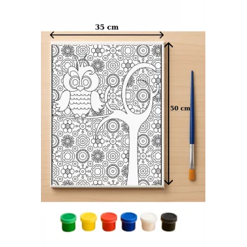 Baykuş Desenli Tuval Boyama Seti | Çocuklar İçin Boyanabilir Kanvas Tablo | Eğitici Sanat Etkinliği