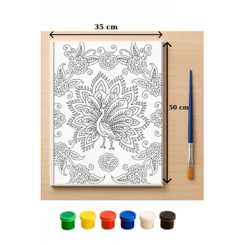 Tavus Kuşu Mandala Tuval Boyama Seti | 35x50 cm Kanvas Boyama Tablosu | Çocuk ve Yetişkin Sanat Etkinliği
