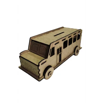 Otobüs Kumbara Boyama Seti | Çocuklar İçin Ahşap Boyama ve Birikim Etkinlik Ürünü | MDF Kumbara Boyama