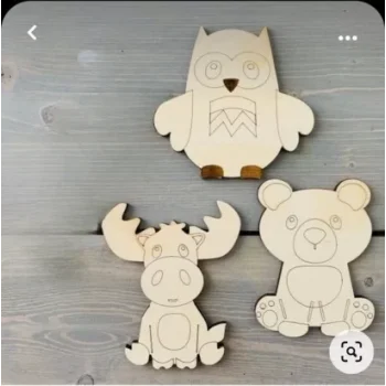 Ahşap Boyama Baykuş Ayı Gergedan