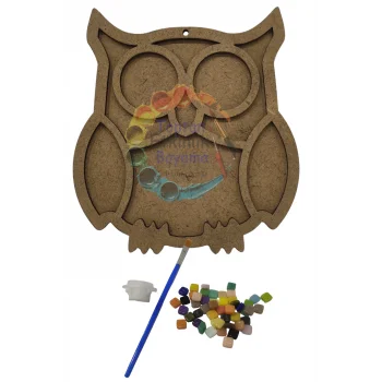 Ayakta Baykuş Mozaik Yapma Seti | MDF Mozaik Baz | Mozaik Taş Etkinlik Ürünü