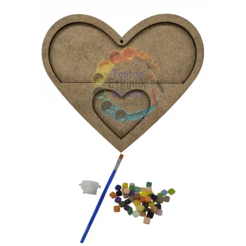 Kalp Mozaik Baz + Mozaik Taş Seti – Çocuklar İçin Eğitici ve Eğlenceli Mozaik Sanat Etkinliği | MDF Figürlü Toptan Ürün