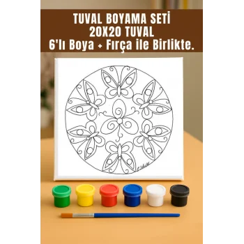 Kelebek Mandala Tuval Seti – Atölye Etkinlik 20x20 Tuval (6’lı Boya + Fırça Dahil)