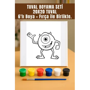 Mike Wazowski Temalı Tuval Seti | Atölye Etkinlik 20x20 Tuval (6’lı Boya + Fırça Dahil)