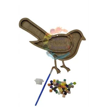 Oturan Kuş Mozaik Yapma Seti | MDF Mozaik Baz | Mozaik Taş Etkinlik Ürünü