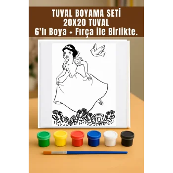 Pamuk Prenses 2 Temalı Tuval Seti | Atölye Etkinlik 20x20 Tuval (6’lı Boya + Fırça Dahil)