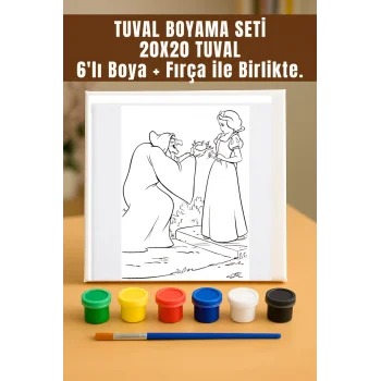 Pamuk Prenses 3 Temalı Tuval Seti | Atölye Etkinlik 20x20 Tuval (6’lı Boya + Fırça Dahil)