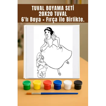 Pamuk Prenses Temalı Tuval Seti | Atölye Etkinlik 20x20 Tuval (6’lı Boya + Fırça Dahil)