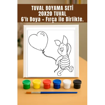 Piglet Temalı Tuval Seti | Atölye Etkinlik 20x20 Tuval (6’lı Boya + Fırça Dahil)